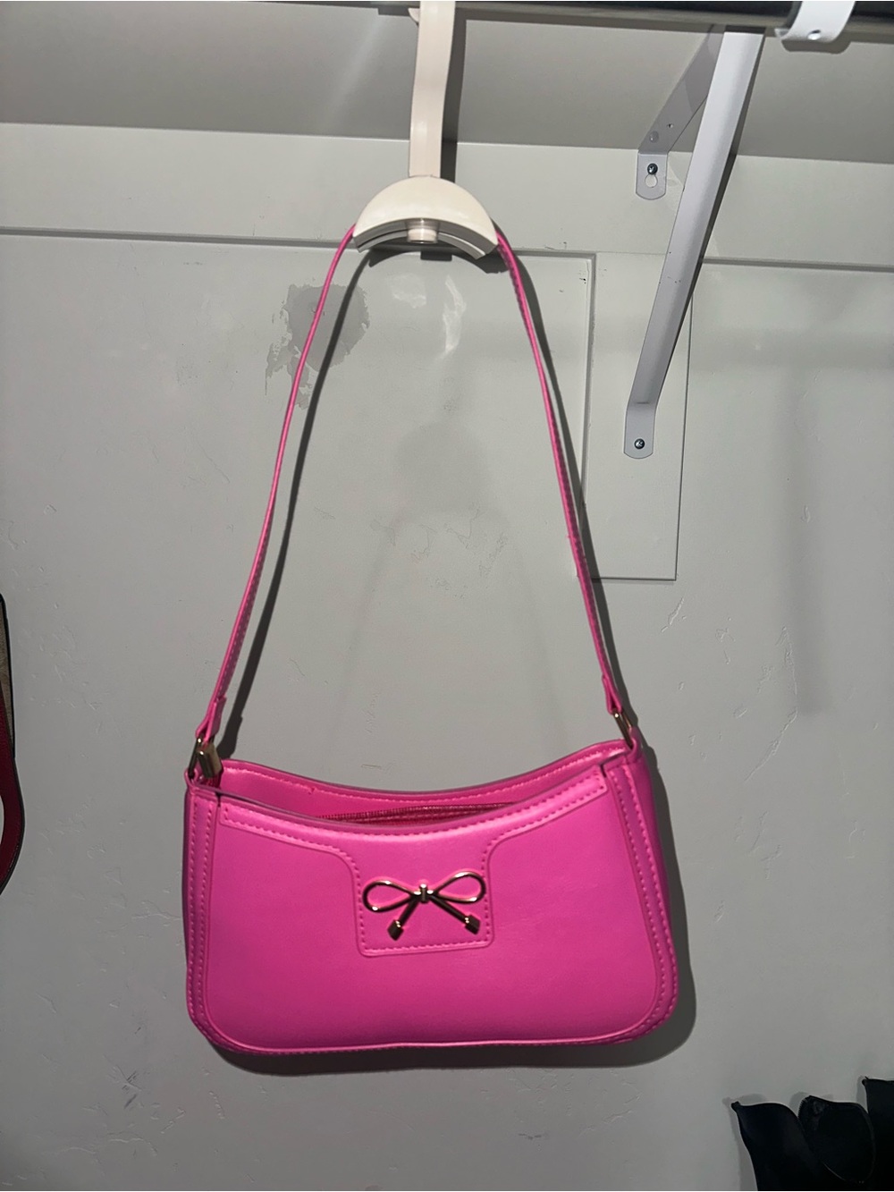 Women’s Pink Shoulder Bag with Bow Accent